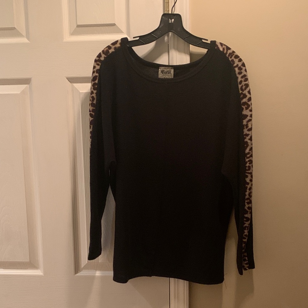 Vocal Black Sweater with Leopard Print Accents